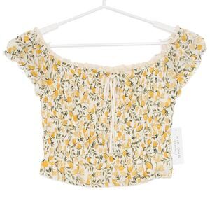 NWT Off Shoulder Crop Top Lemon Cottagecore Milkmaid Peasant Boho Coquette L